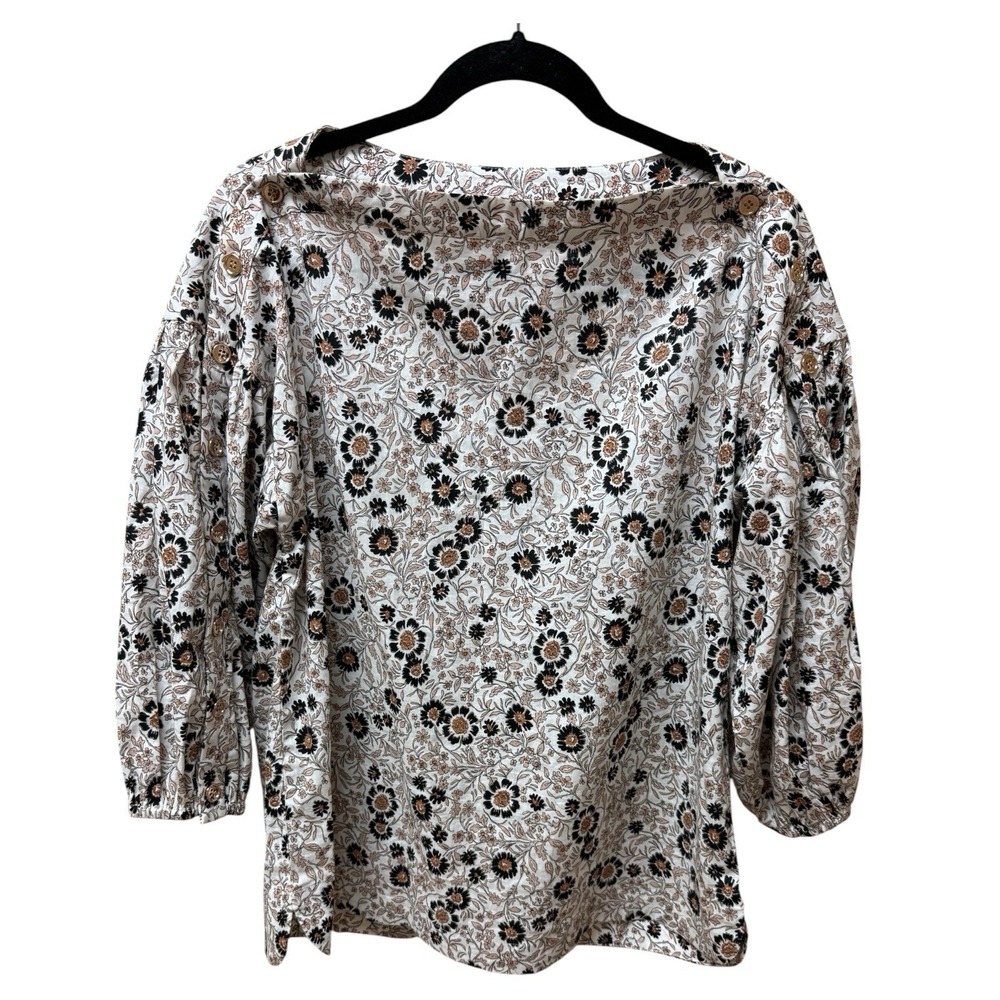 BURU Floral Print Puff Sleeve Blouse Top Brown Black Ivory. Sz L